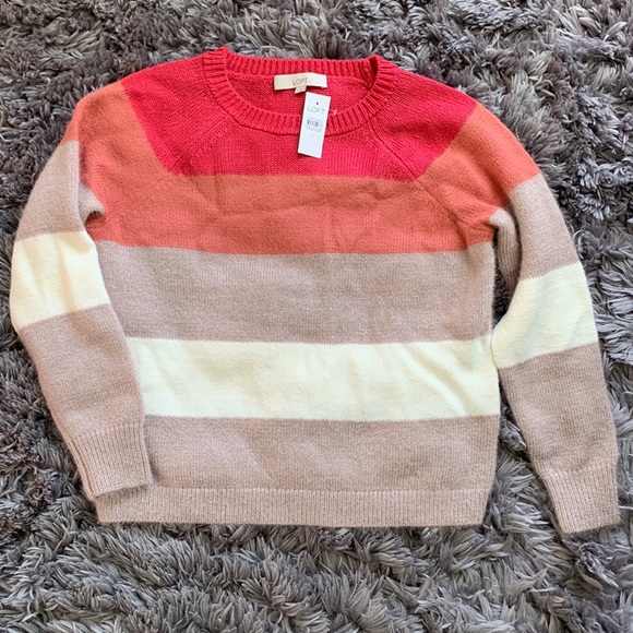 LOFT Sweaters - NWT Loft Color-block Sweater Sz Small Pink Mauve Ecru Beige New Spring 🌷💐🌺